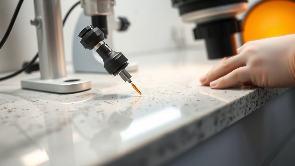 주방 조리대 표면의 내구성 테스트 과정을 보여주는 이미지